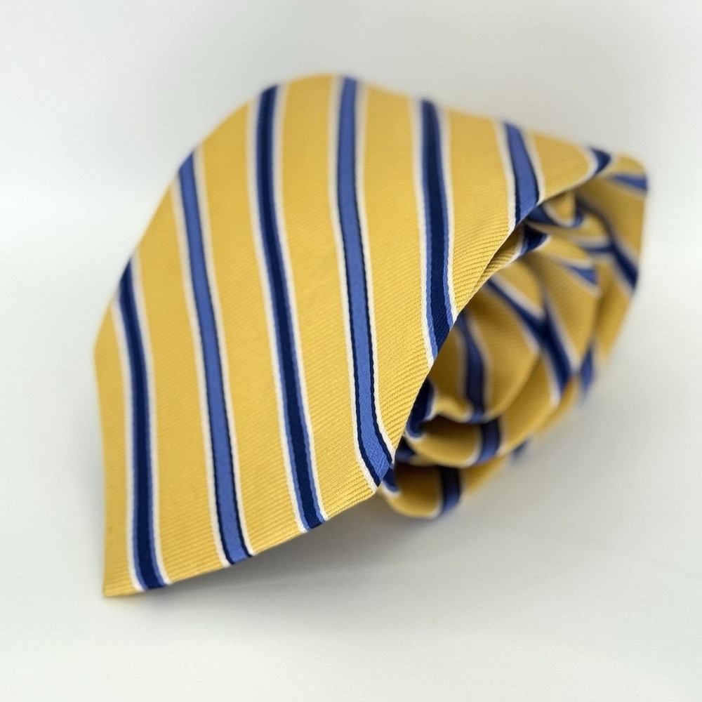 Chaps Yellow Blue Striped Silk Necktie Classic Prep School Uniform Style 60" Lon